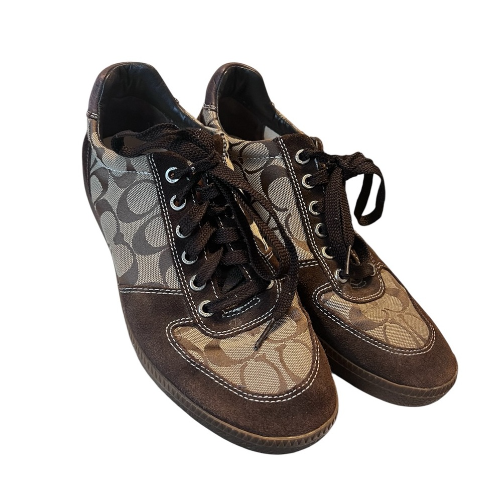 Coach Brown and Cream Patterned Sneakers